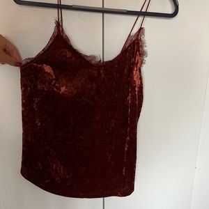 Red Orange Velvet Anthropologie Lace Tank size M!